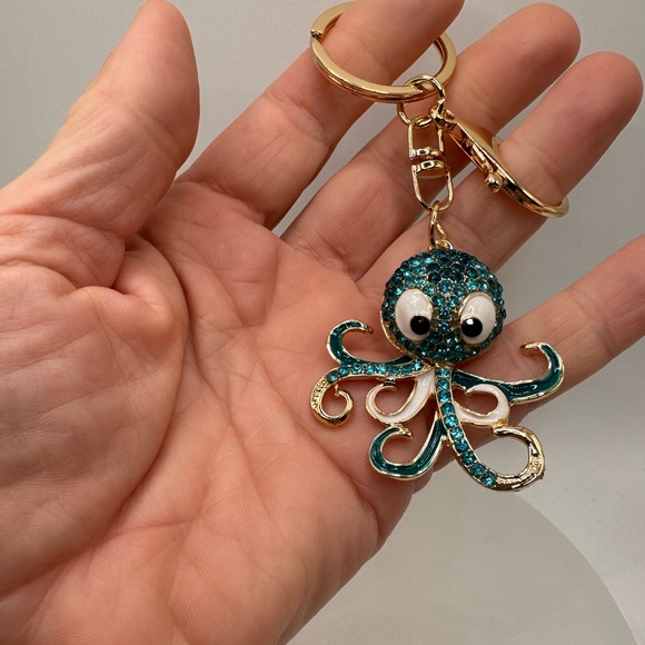 2/$20 Sparkly Whimsical Blue Octopus Keychain - Picture 6 of 8